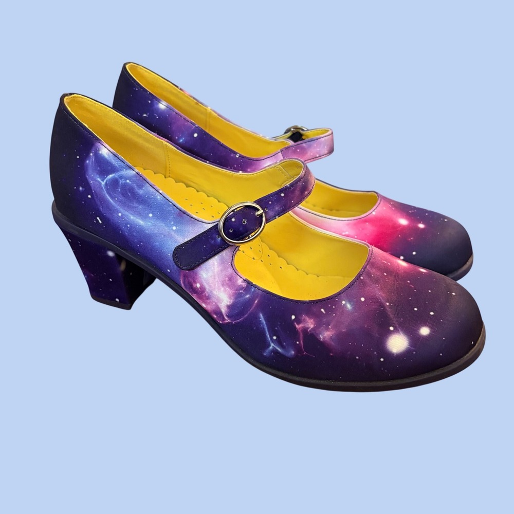 Hot Chocolate Design Nebula Womens Fairy Heeled Mary Jane Galaxy Pattern Shoe